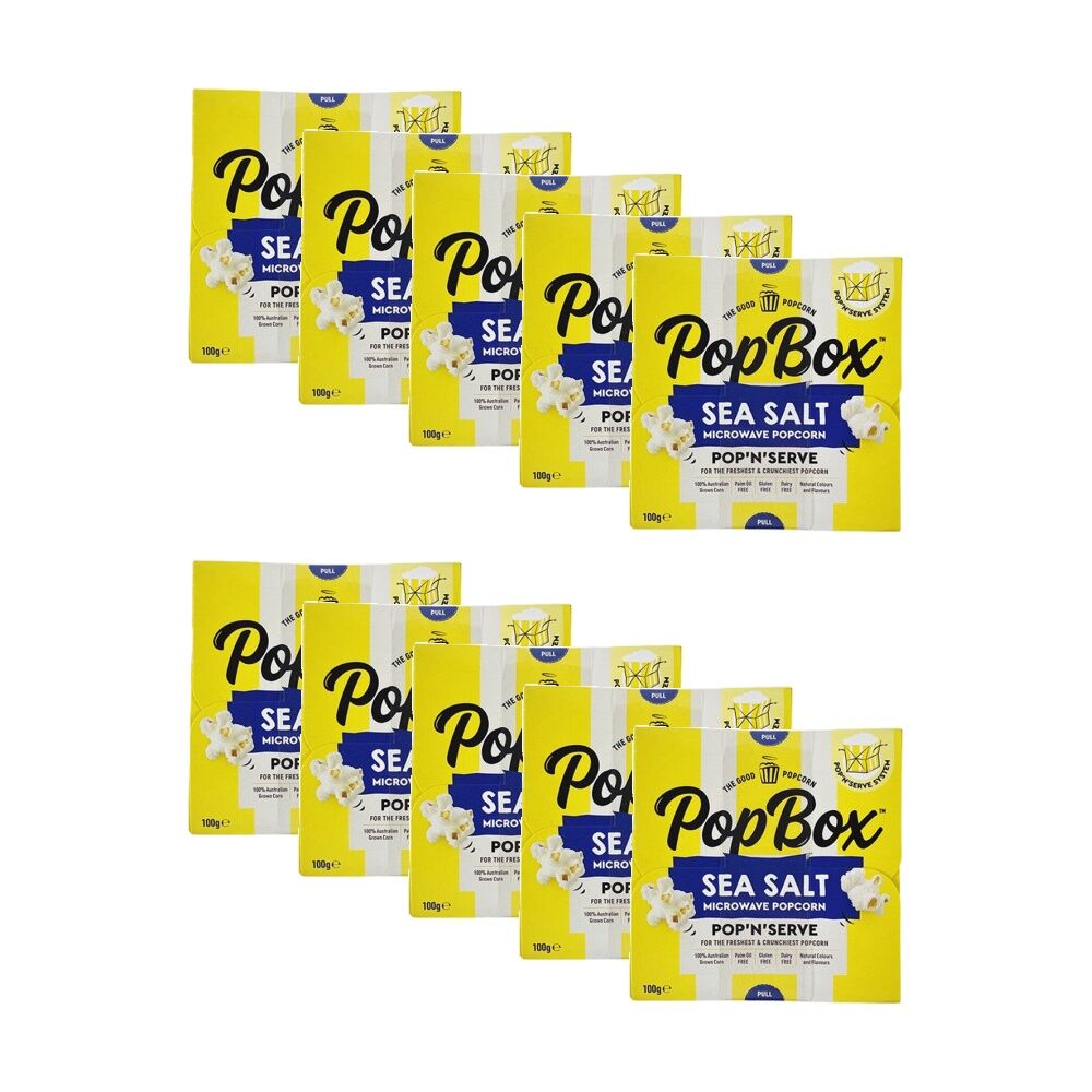 10PK Popbox Australian Made Microwave Popcorn Snack Sea Salt Flavoured 100g