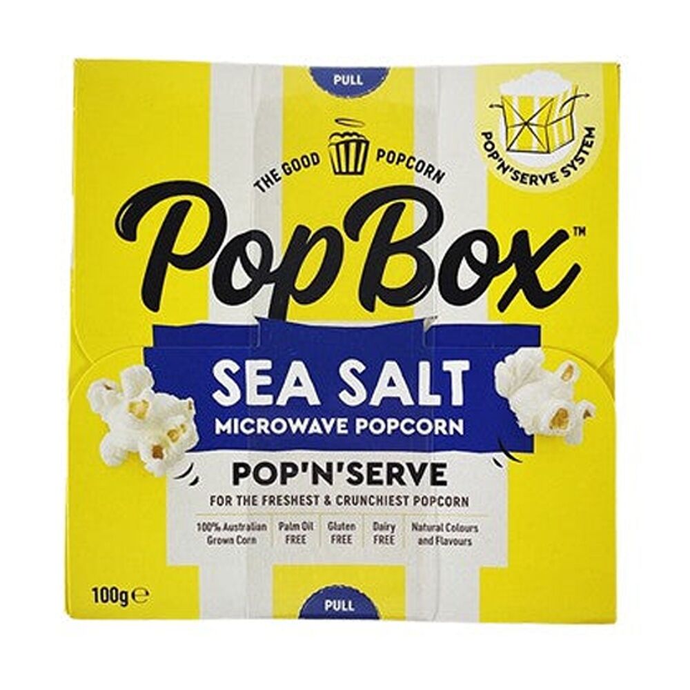 10PK Popbox Australian Made Microwave Popcorn Snack Sea Salt Flavoured 100g