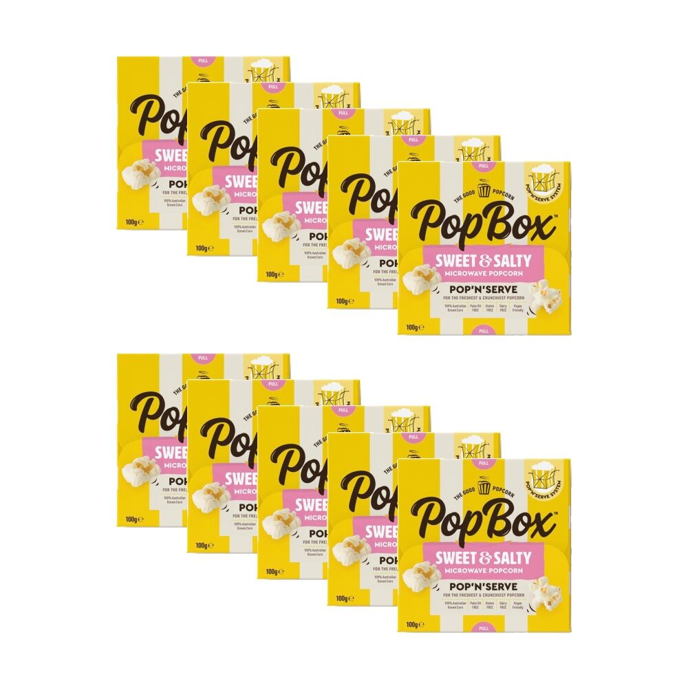 10PK Popbox Australian Made Microwave Popcorn Snack Sweet & Salty Flavoured 100g