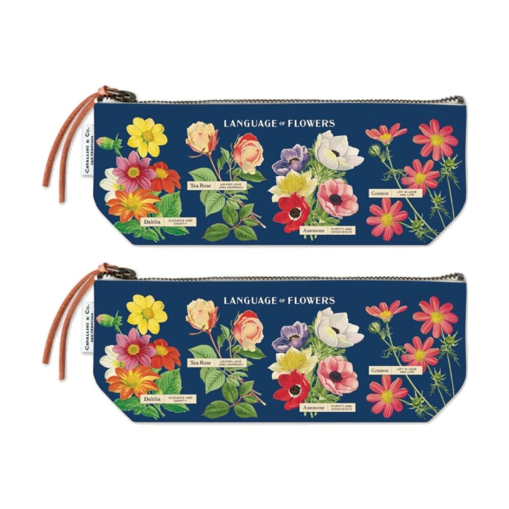 2PK Cavallini Language Of Flowers Mini Zipper Pouch Bag Vintage Botanical Design