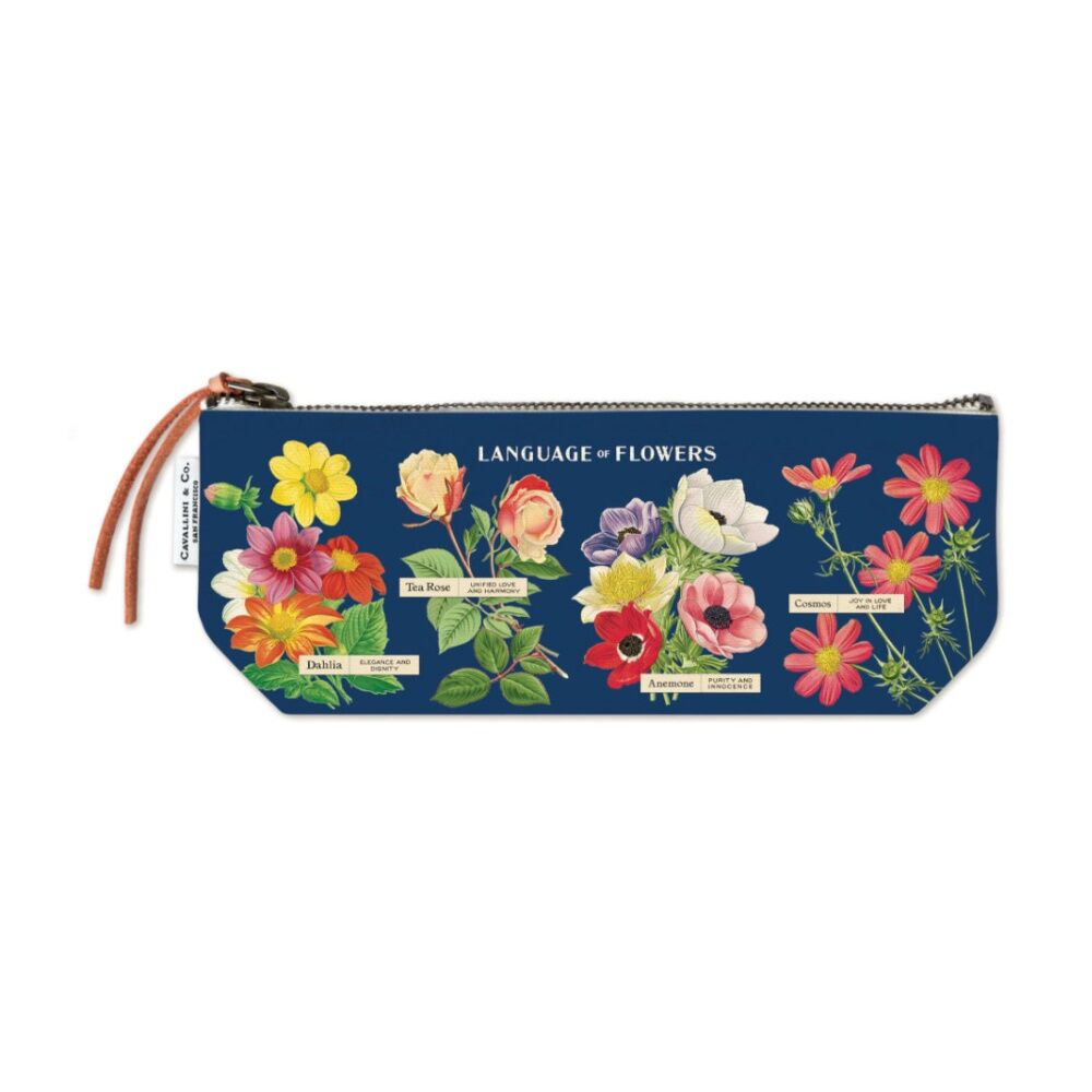 2PK Cavallini Language Of Flowers Mini Zipper Pouch Bag Vintage Botanical Design