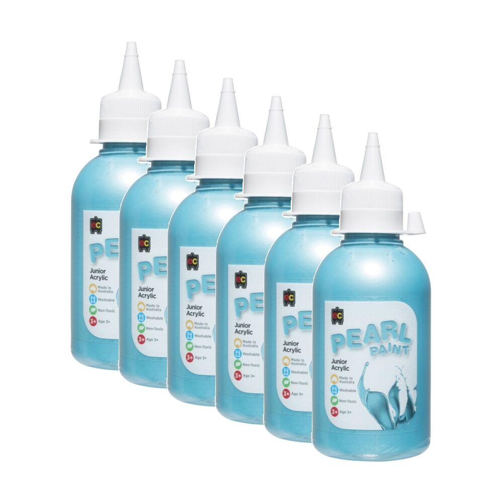 6PK Educational Colours Pearl Junior Student Acrylic Paint Blue 250ml 3y+