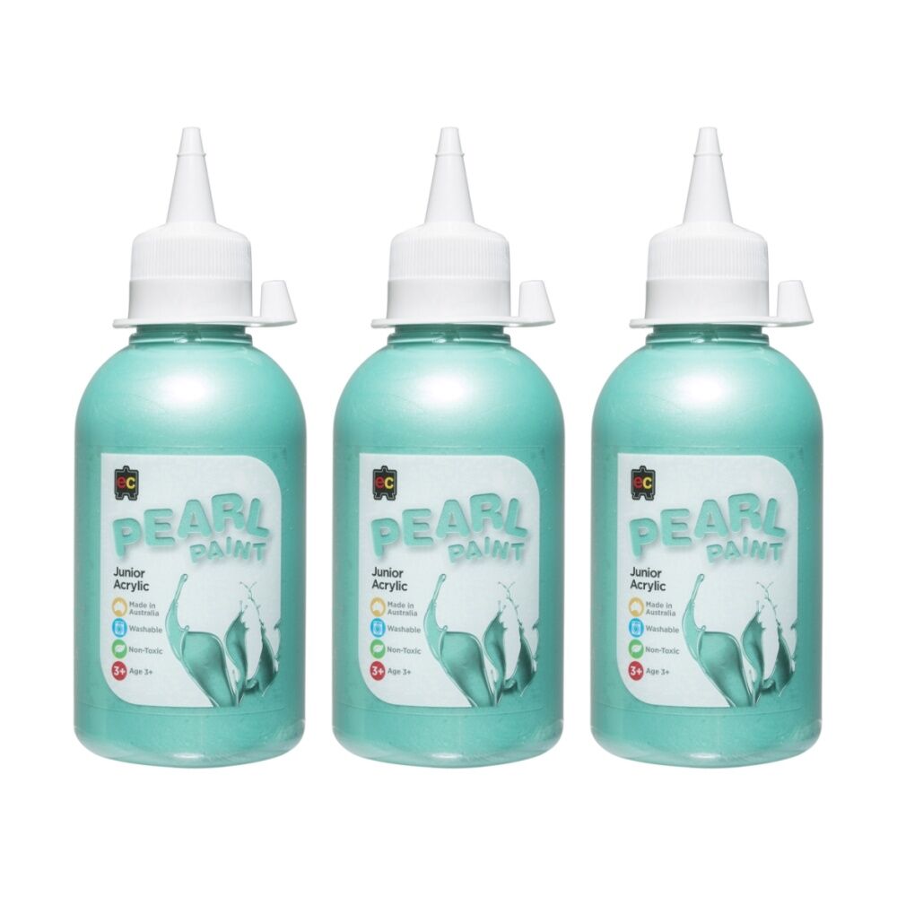 3PK Educational Colours Pearl Junior Student Acrylic Paint Green 250ml 3y+