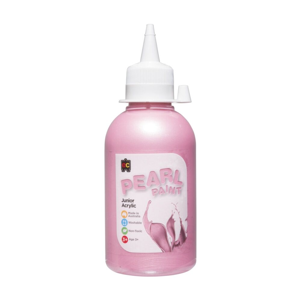 3PK Educational Colours Pearl Junior Student Acrylic Paint Pink 250ml 3y+