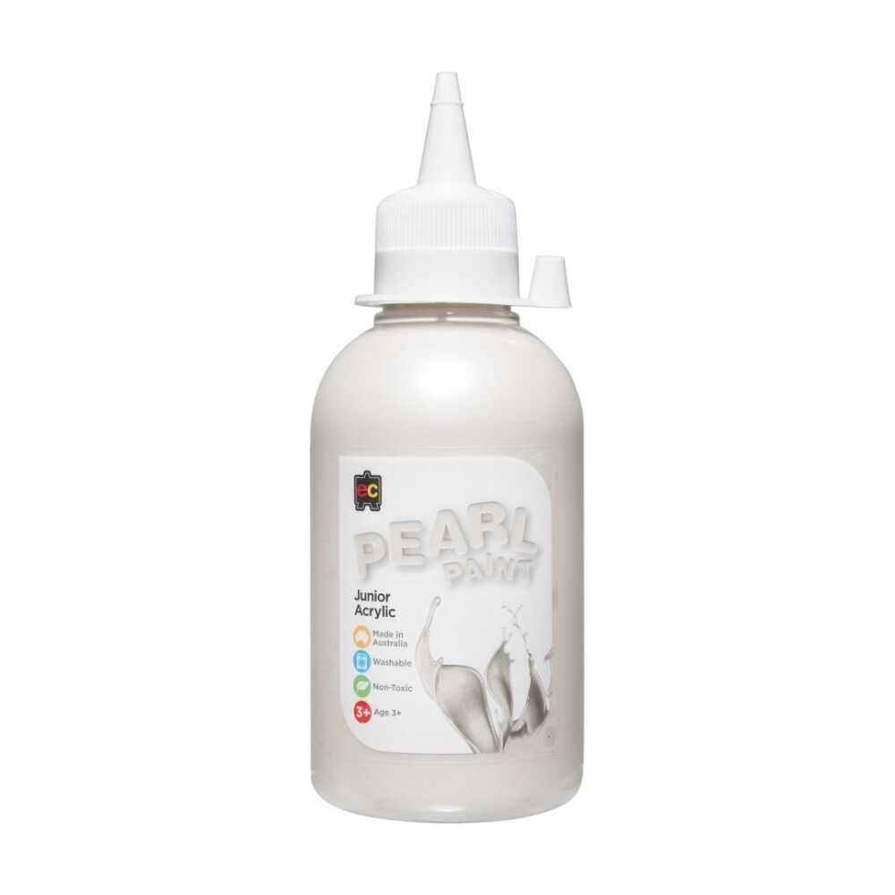 6PK Educational Colours Pearl Junior Student Acrylic Paint White 250ml 3y+