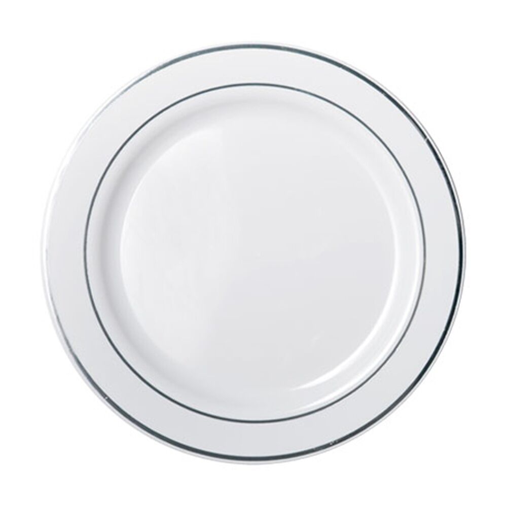 12x 6pc Partyware Heavy Duty Lunch Plates Set W/ Silver Lining 190mm White