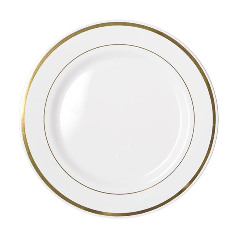 12x 6pc Partyware Heavy Duty Dinner Plates Set W/ Gold Lining 260mm White