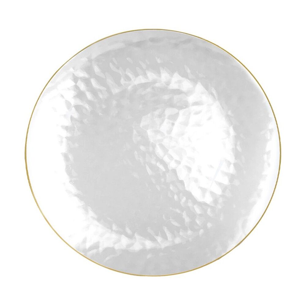 12x 3pc Partyware Heavy Duty Dimple Plates Set W/ Gold Rim 300mm Clear