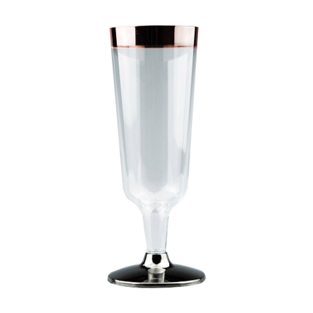 24x 6pc Partyware Champagne Glass Tableware Set W/ Rose Gold Rim 150ml Clear