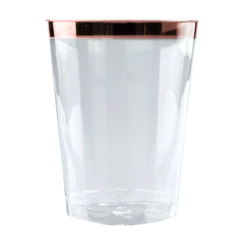 24x 6pc Partyware Hard Plastic Drinking Tumbler Cup Set W/ Rose Gold Rim 250ml