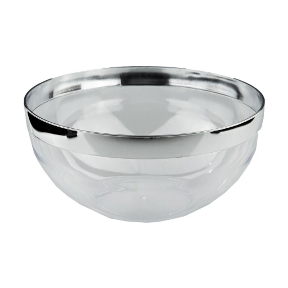 12x Partyware Reusable Heavy Duty Salad Bowl W/ Silver Rim 240mm Clear