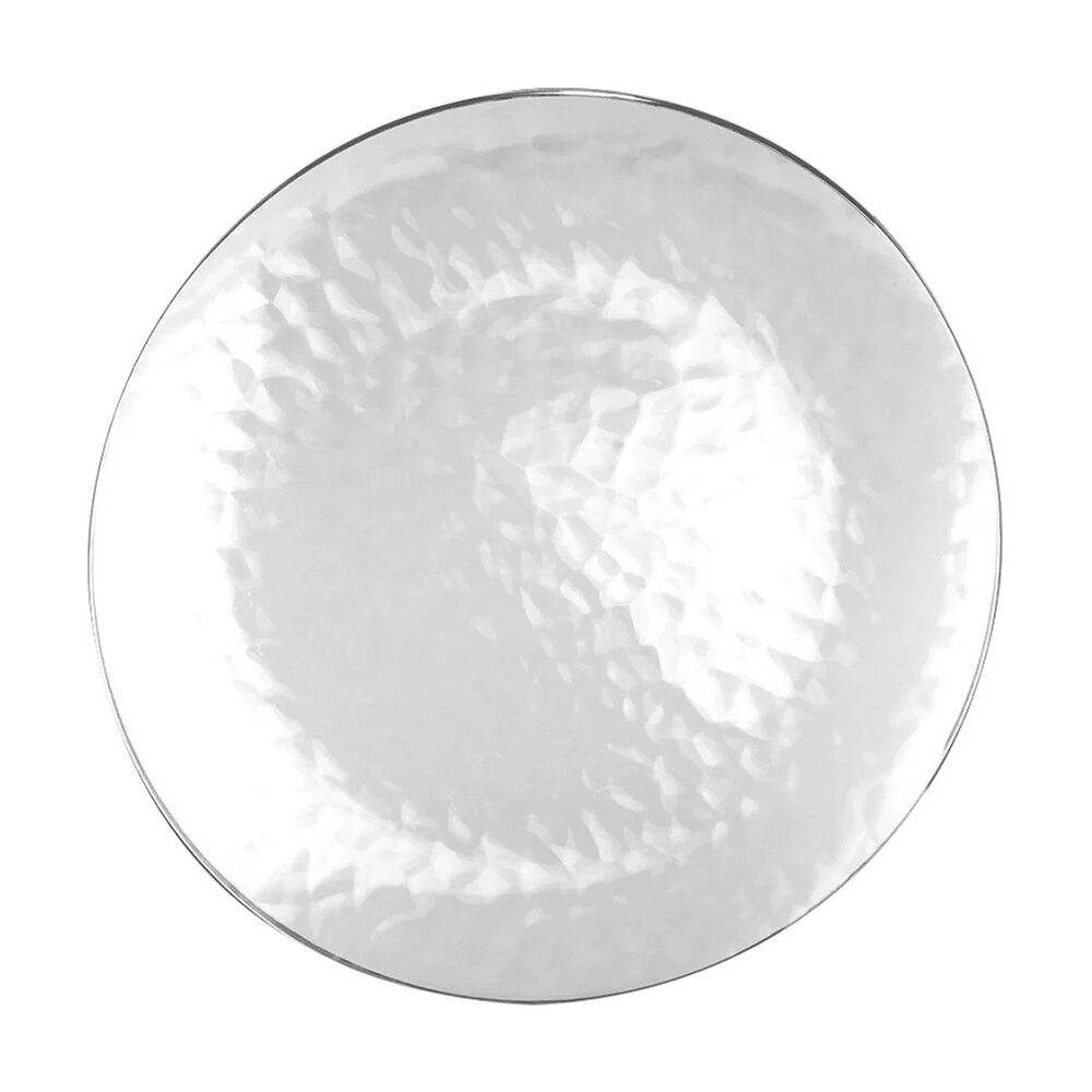 12x 3pc Partyware Heavy Duty Dimple Plates Set W/ Silver Rim 300mm Clear