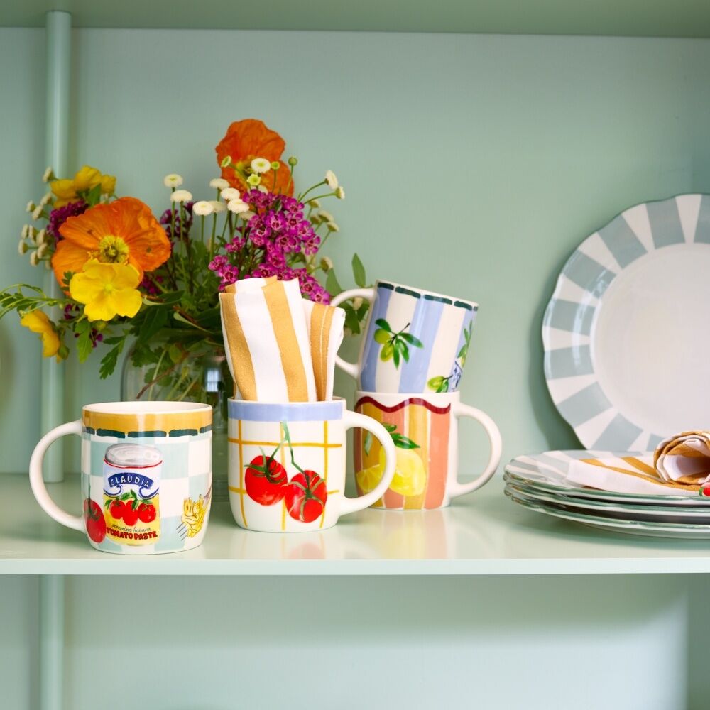 4pc Porto Valentina Italian Inspired Illustration Mug Set Multicoloured