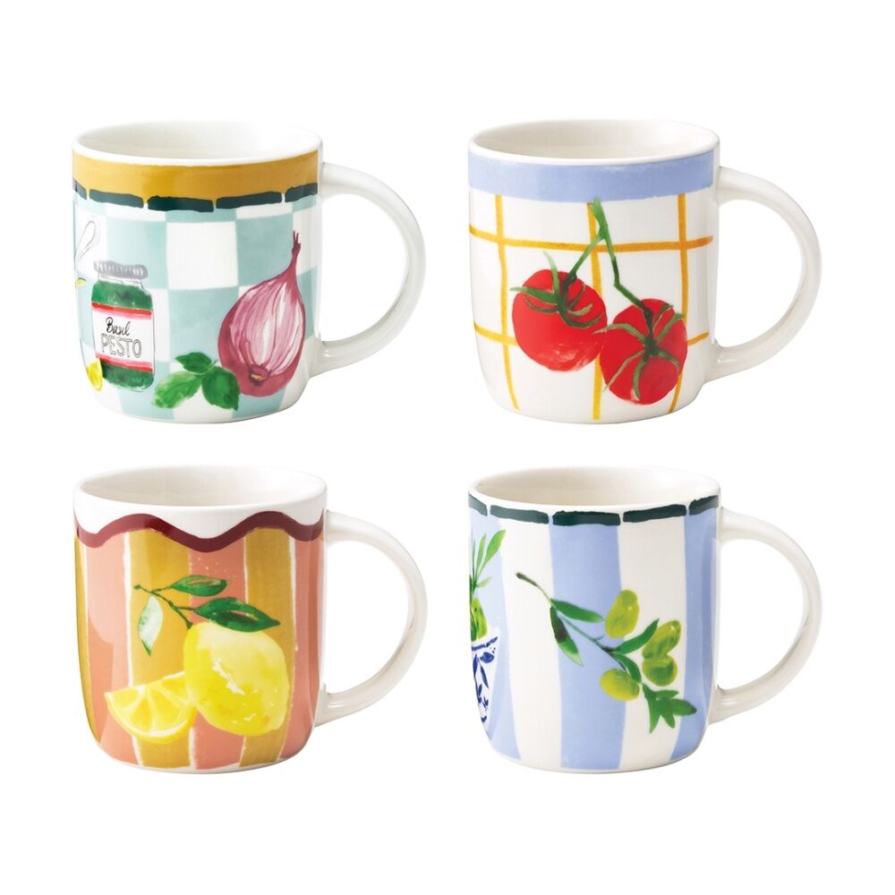 2x 4pc Porto Valentina Italian Inspired Illustration Mug Set Multicoloured
