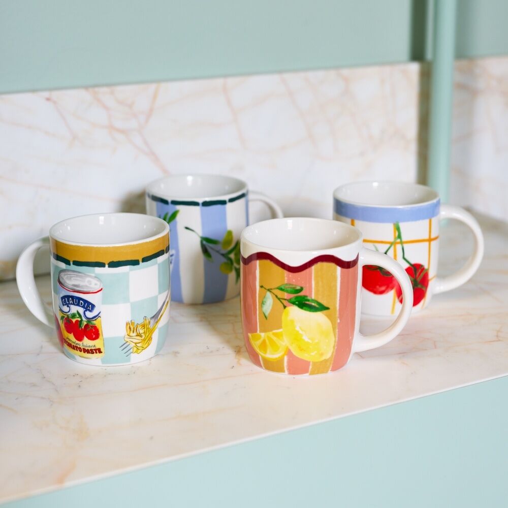4pc Porto Valentina Italian Inspired Illustration Mug Set Multicoloured