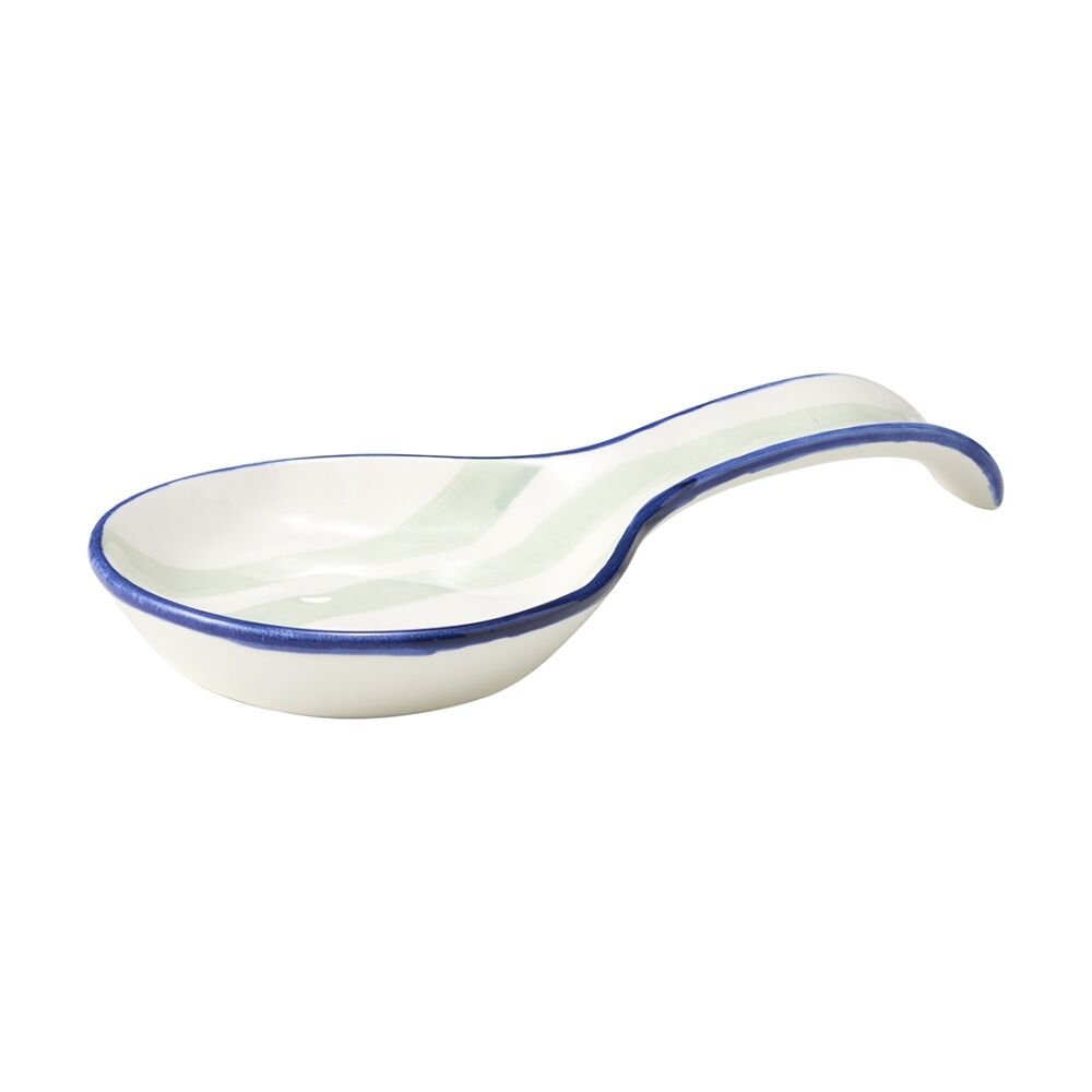 Porto Sable Kitchen Spoon/Utensil Rest White & Sage Green Stripe 22.5x11cm