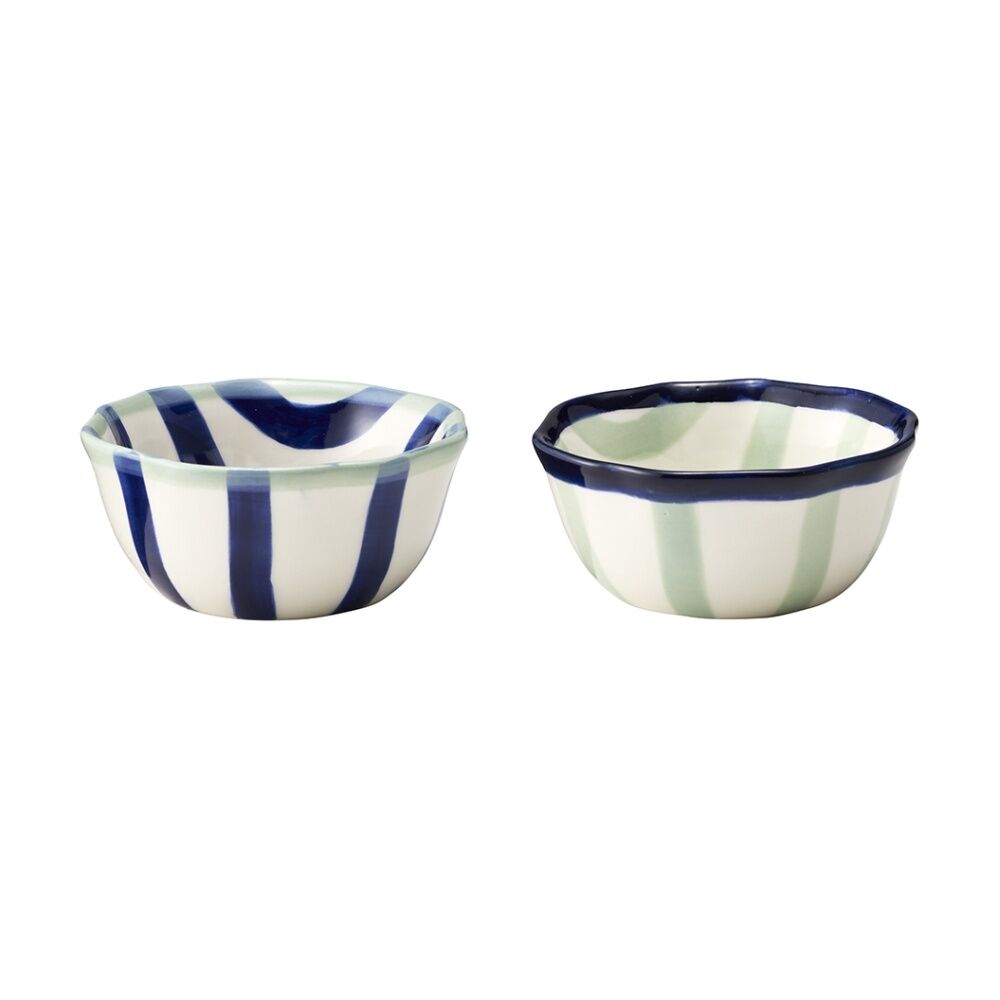 6x 2pc Porto Sable Kitchen Dip Bowls White/Navy/Sage Green Stripe 10cm