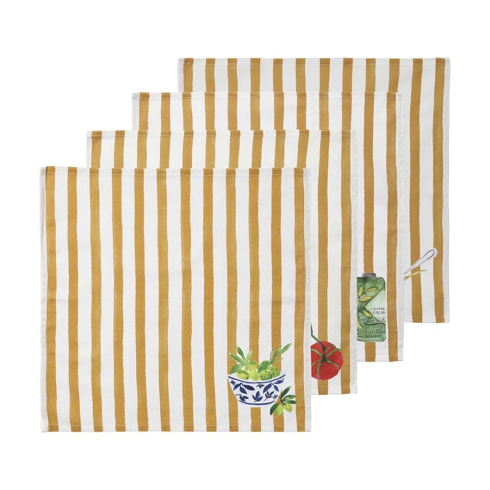 2x 4pc Porto Italian Food Inspired Brown/White Stripe Valentina Napkins 45x45cm