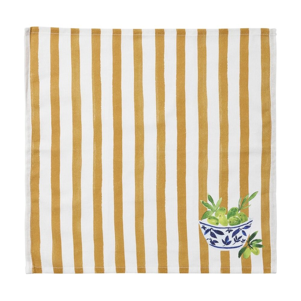 2x 4pc Porto Italian Food Inspired Brown/White Stripe Valentina Napkins 45x45cm