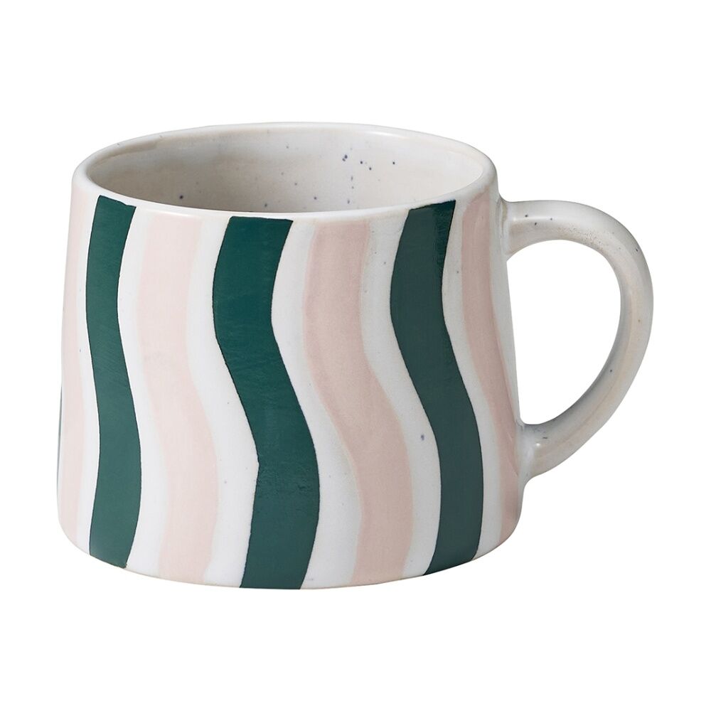 12PK Porto Carnevale Stoneware Coffee Mug Green/Pink Wave Stripe 320ml