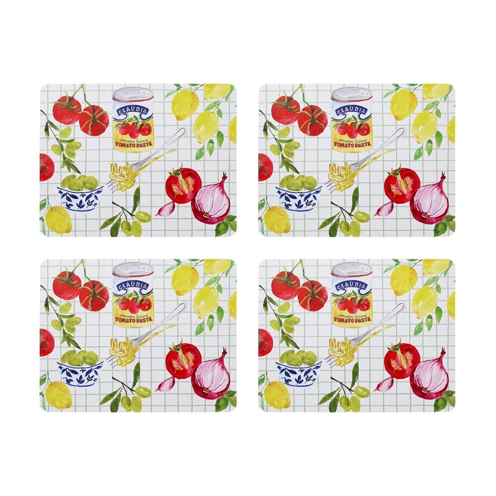 2x 4pc Porto Valentina Food Illustration Rectangle Dinner Placemat 34x26.5cm