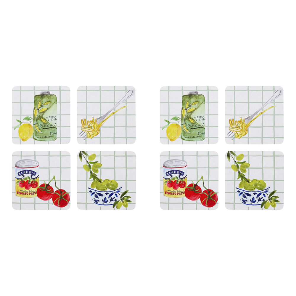 2x 4pc Porto Valentina Food Illustration Rectangle Coasters 10cm