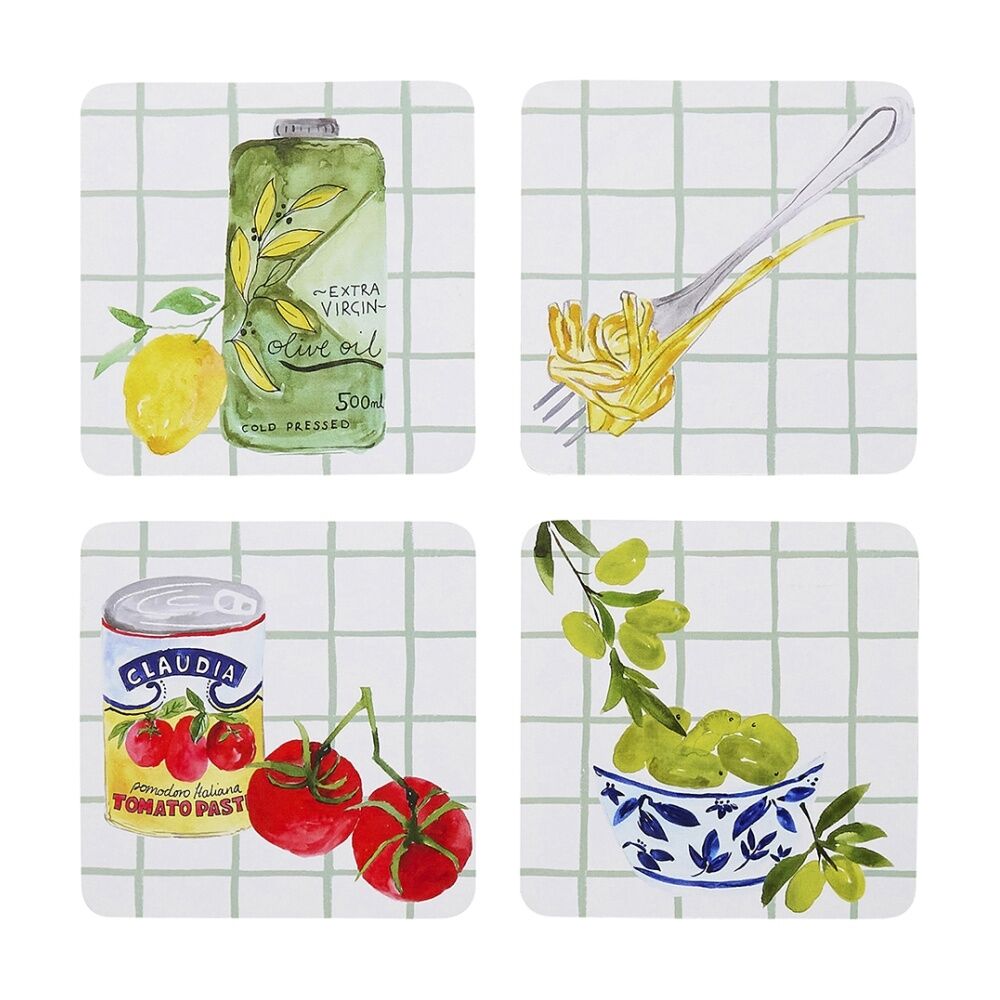 2x 4pc Porto Valentina Food Illustration Rectangle Coasters 10cm