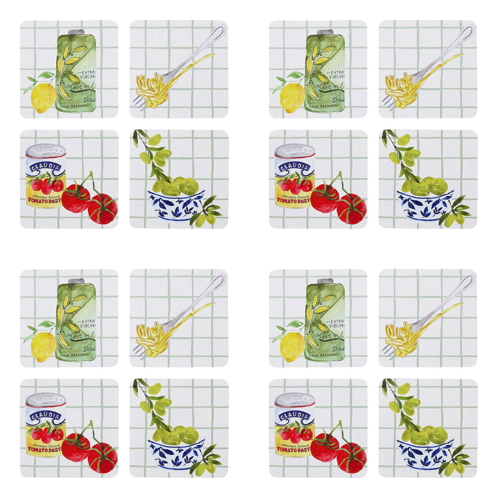 4x 4pc Porto Valentina Food Illustration Rectangle Coasters 10cm