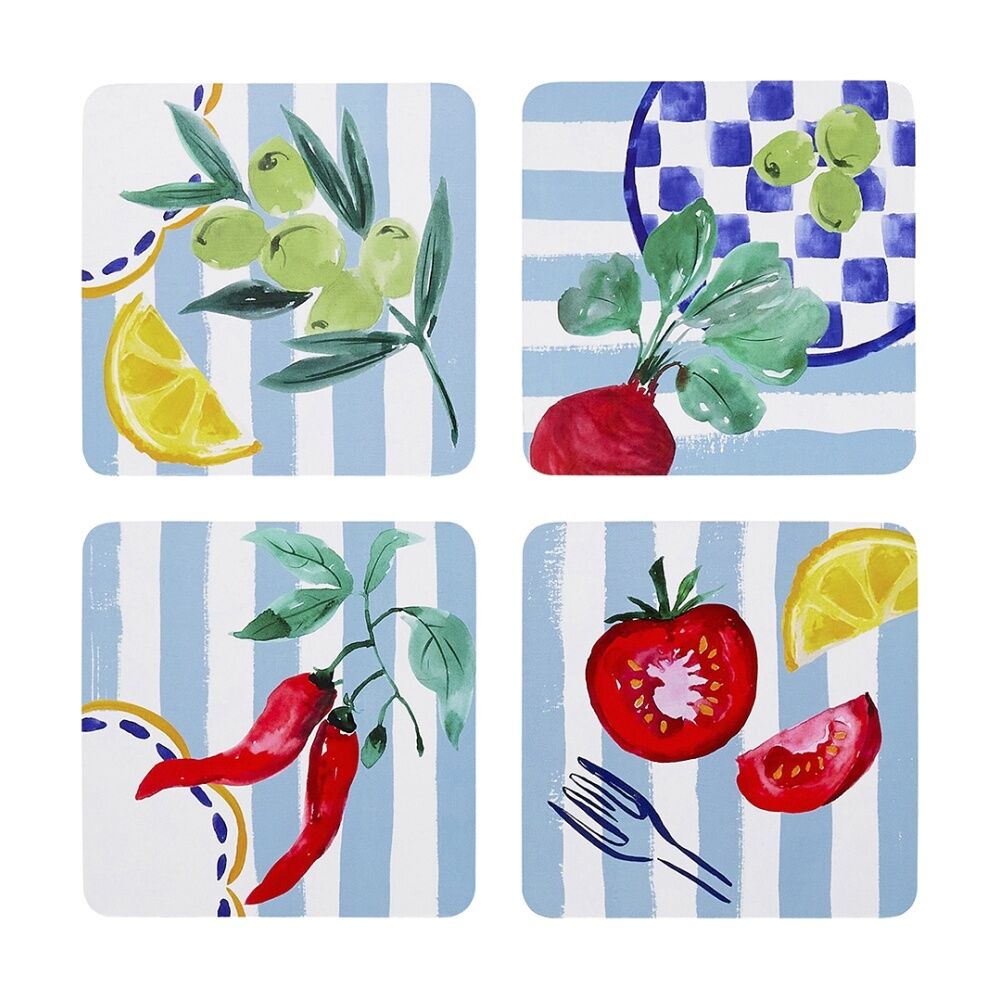 2x 4pc Porto Multicoloured Cucina Mediterranean Rectangle Coasters 10cm