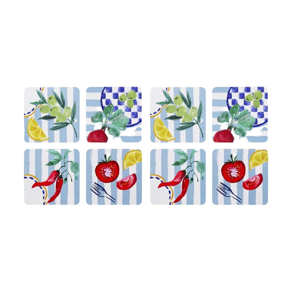 2x 4pc Porto Multicoloured Cucina Mediterranean Rectangle Coasters 10cm