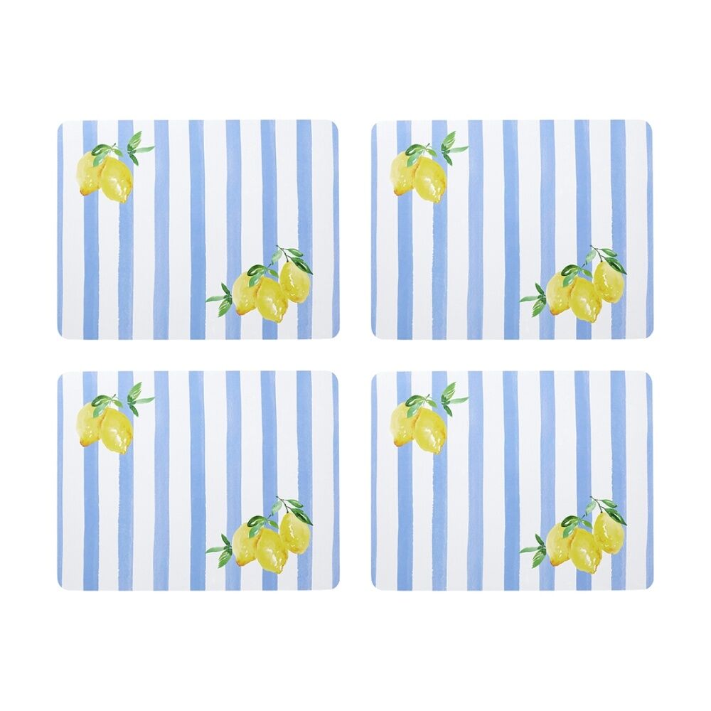 2x 4pc Porto Limone Lemon & Blue Stripe Dinner Placemats 34x26.5cm