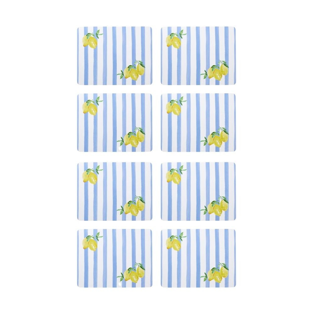 2x 4pc Porto Limone Lemon & Blue Stripe Dinner Placemats 34x26.5cm