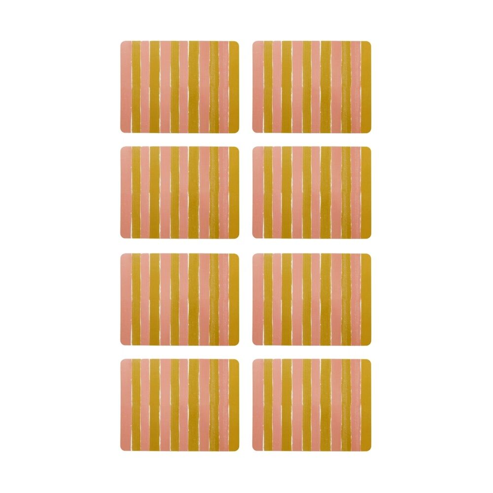 2x 4pc Porto Carnevale Brown/Pink Striped Dinner Placemats 34x26.5cm