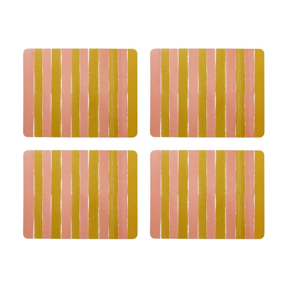 2x 4pc Porto Carnevale Brown/Pink Striped Dinner Placemats 34x26.5cm