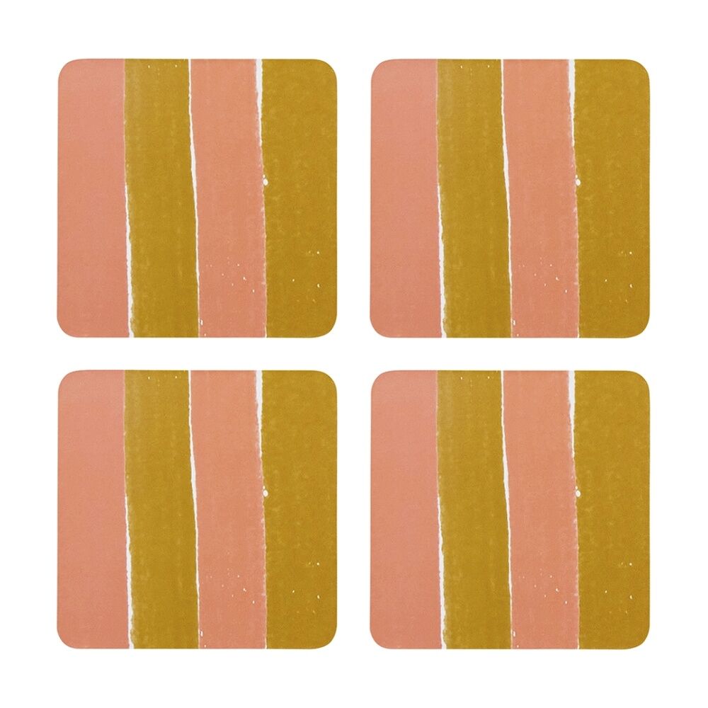2x 4pc Porto Carnevale Brown/Pink Striped Rectangle Coasters 10cm