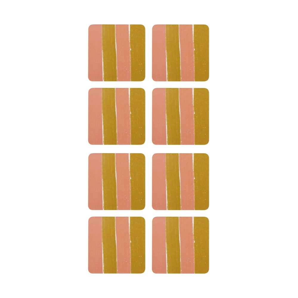 2x 4pc Porto Carnevale Brown/Pink Striped Rectangle Coasters 10cm