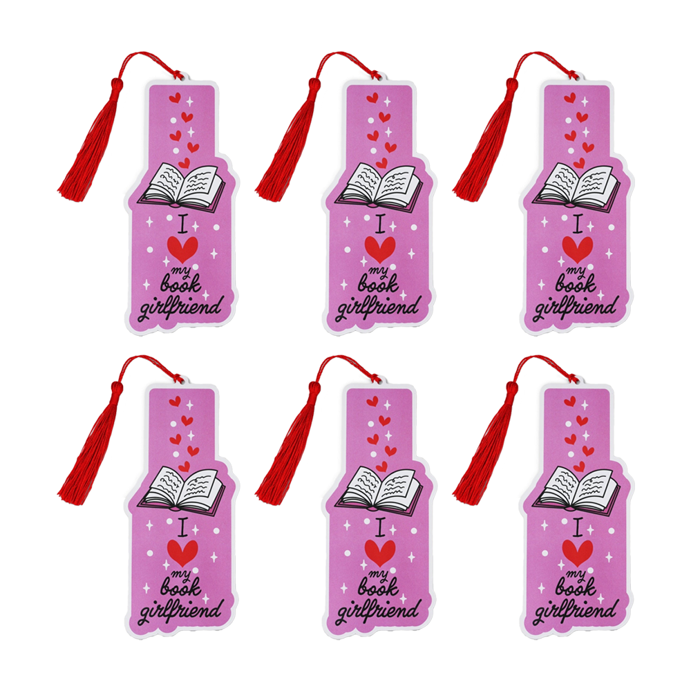 6x Punchkins Book Girlfriend Water-Resistant PVC Bookmark With Tassel Pink