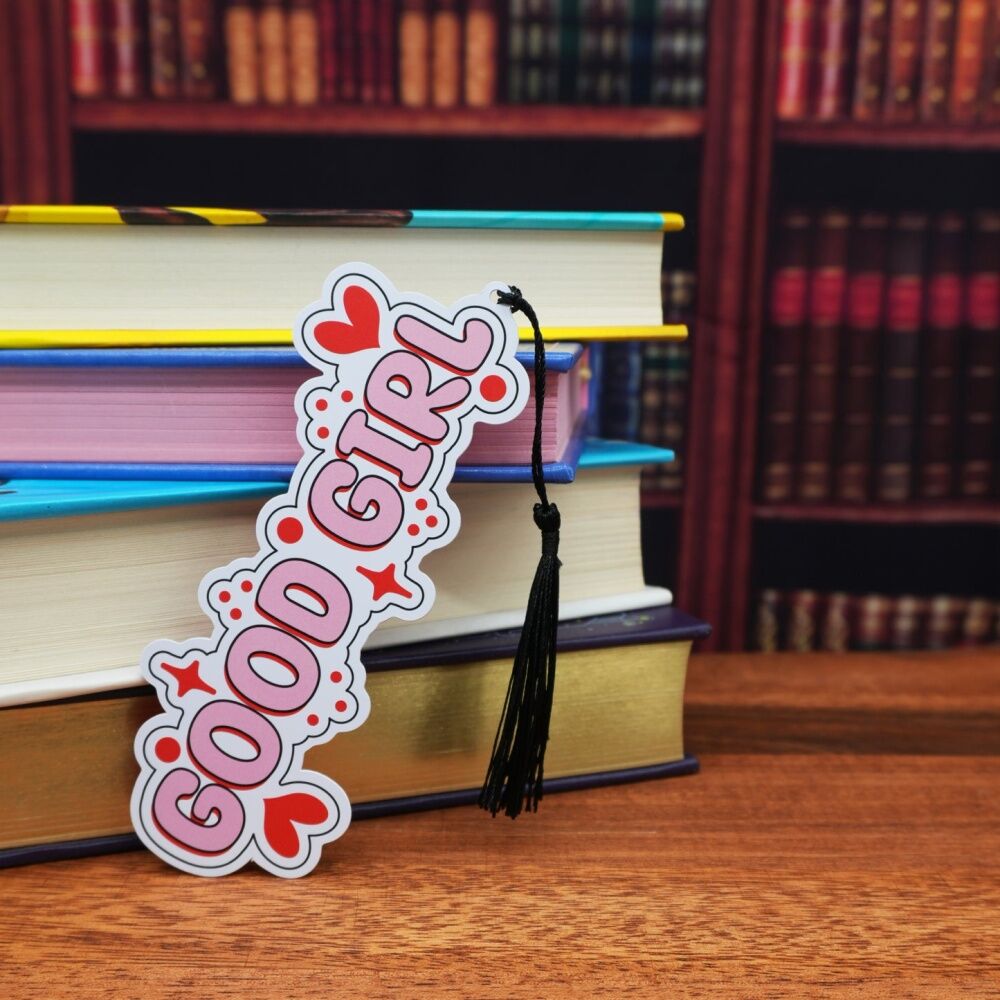 12x Punchkins Good Girl Colourful Water-Resistant PVC Bookmark With Tassel Pink