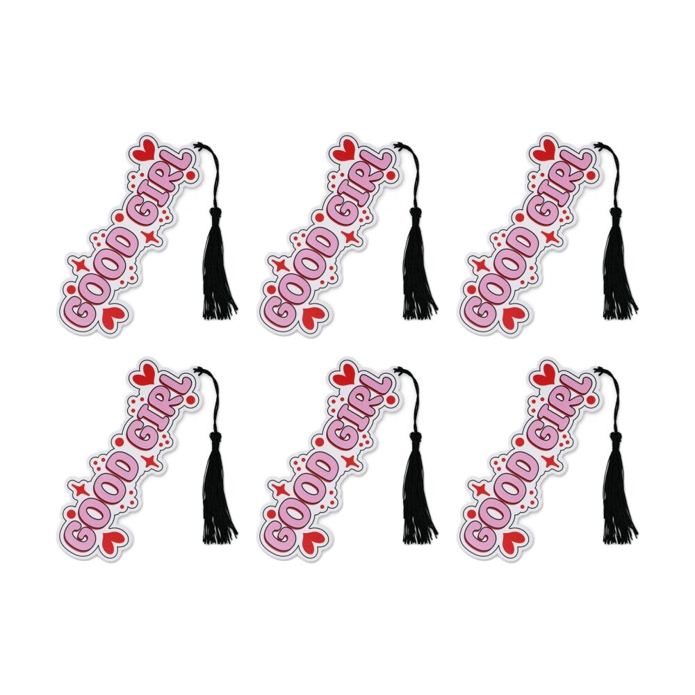 6x Punchkins Good Girl Colourful Water-Resistant PVC Bookmark With Tassel Pink