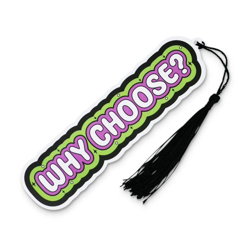 6x Punchkins Why Choose Water-Resistant PVC Bookmark With Tassel Green/Pink