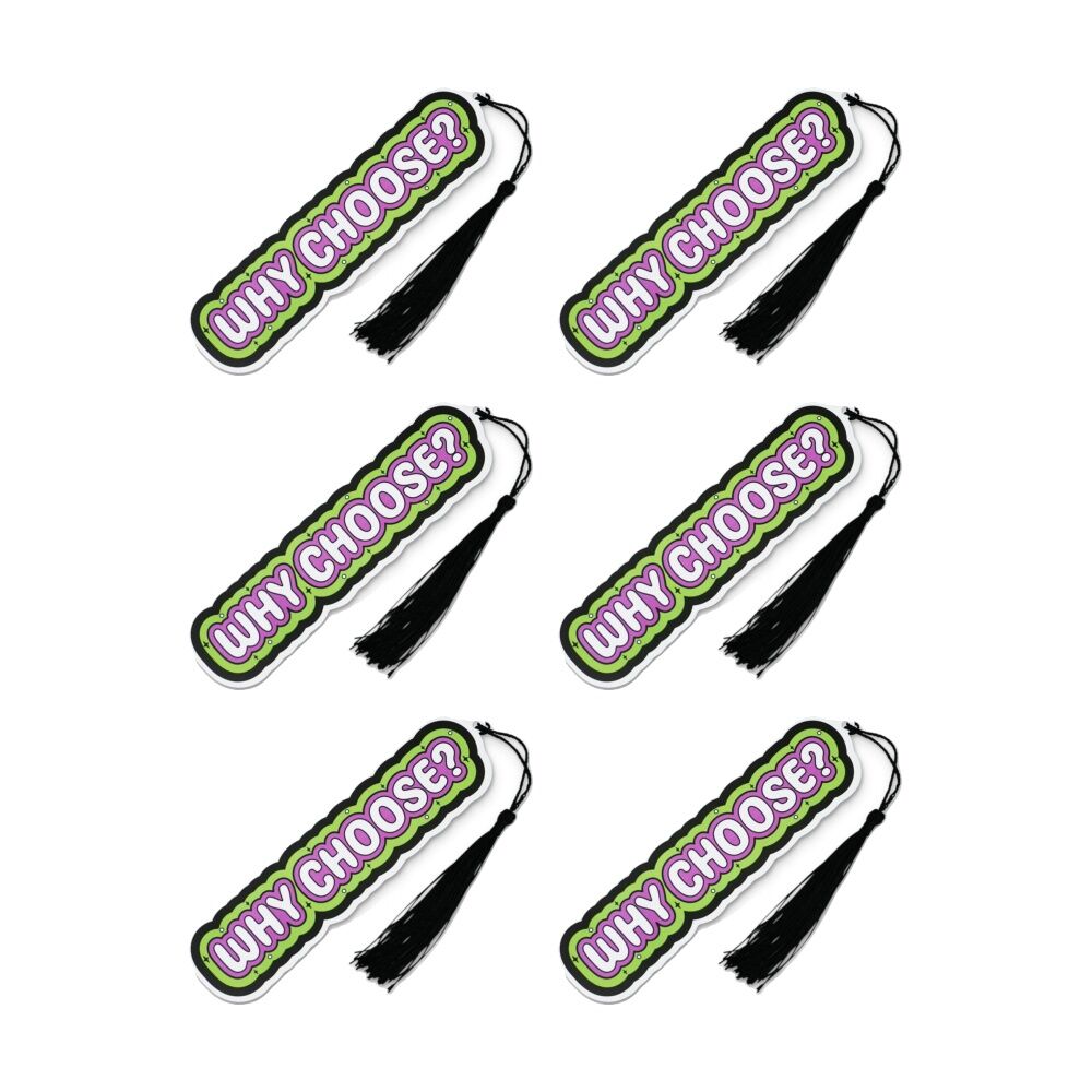 6x Punchkins Why Choose Water-Resistant PVC Bookmark With Tassel Green/Pink