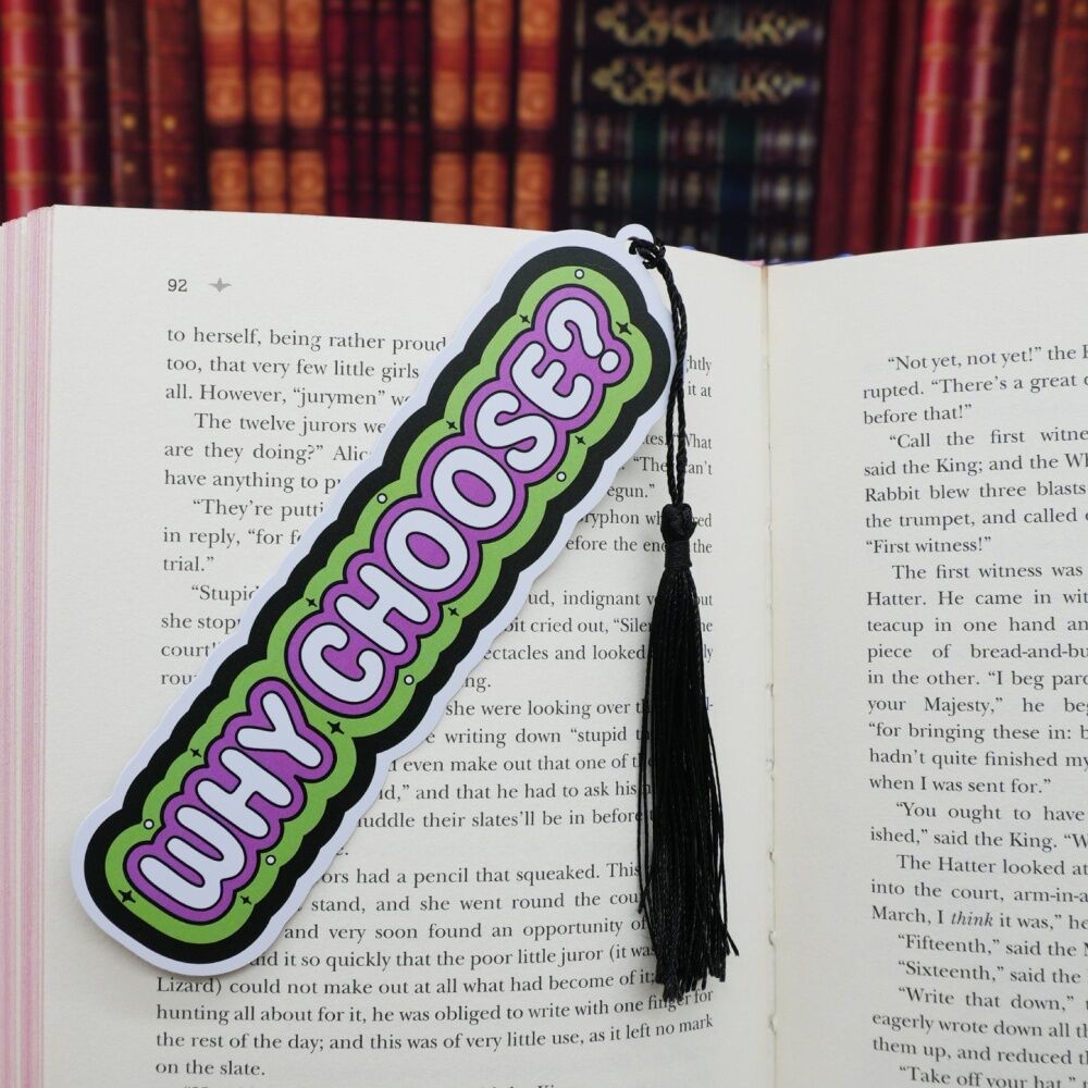 6x Punchkins Why Choose Water-Resistant PVC Bookmark With Tassel Green/Pink