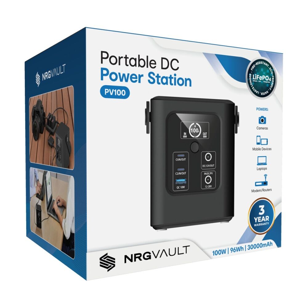 Nrg Vault 100W Portable Power Station Compact Battery Charging Pack Black