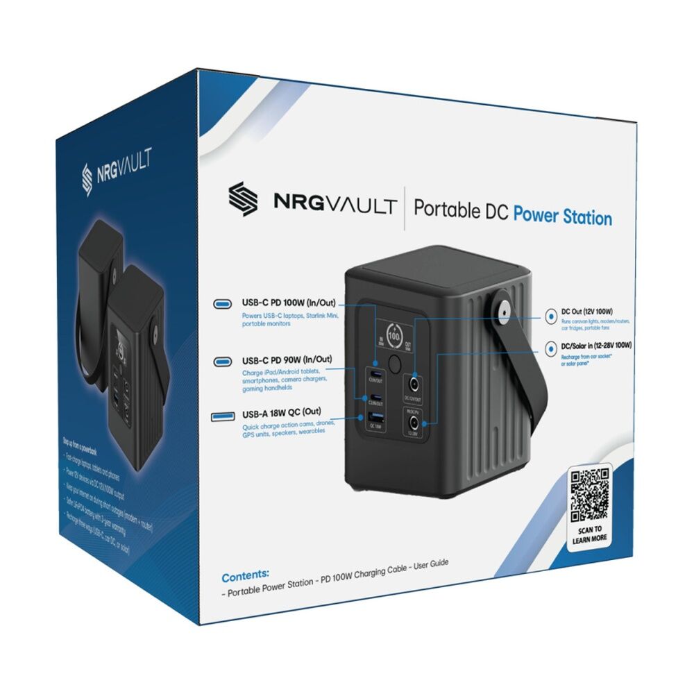 Nrg Vault 100W Portable Power Station Compact Battery Charging Pack Black