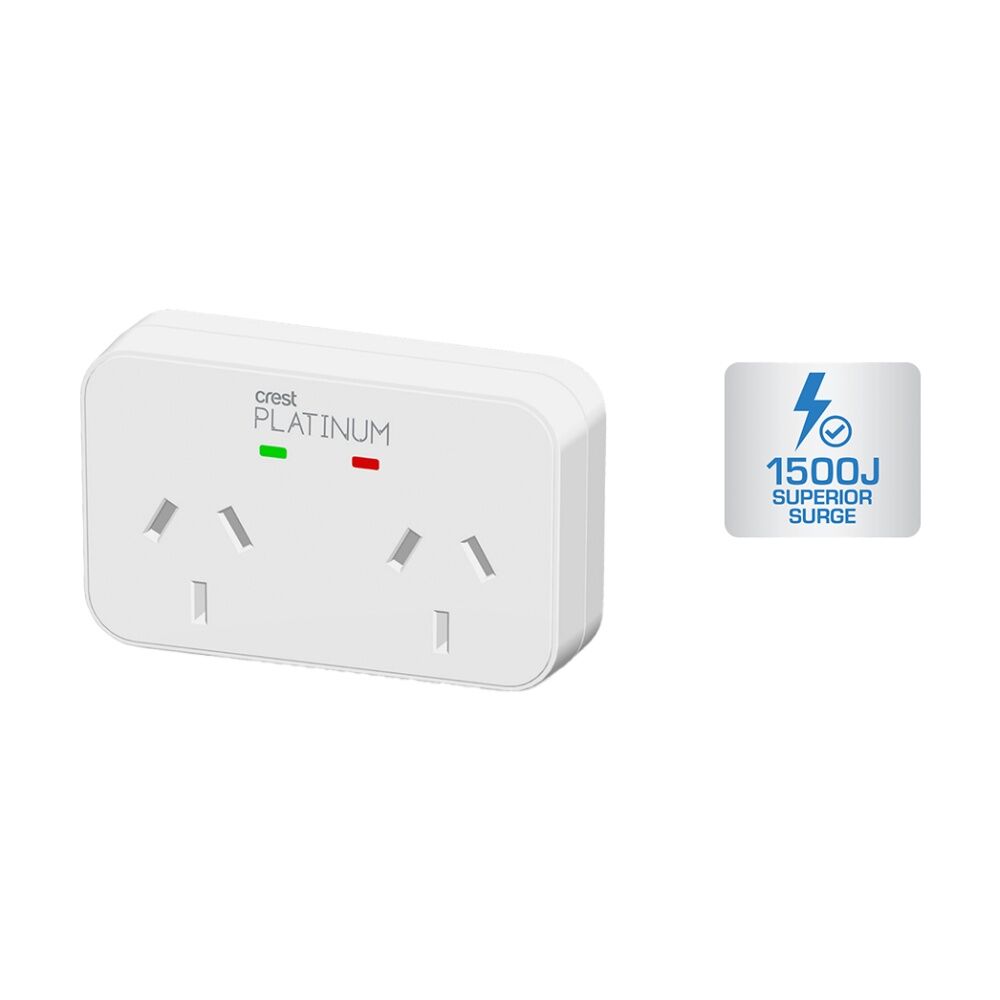4PK Crest Platinum 2 Socket Surge Protector AU/NZ Plug W/ Child Protection White
