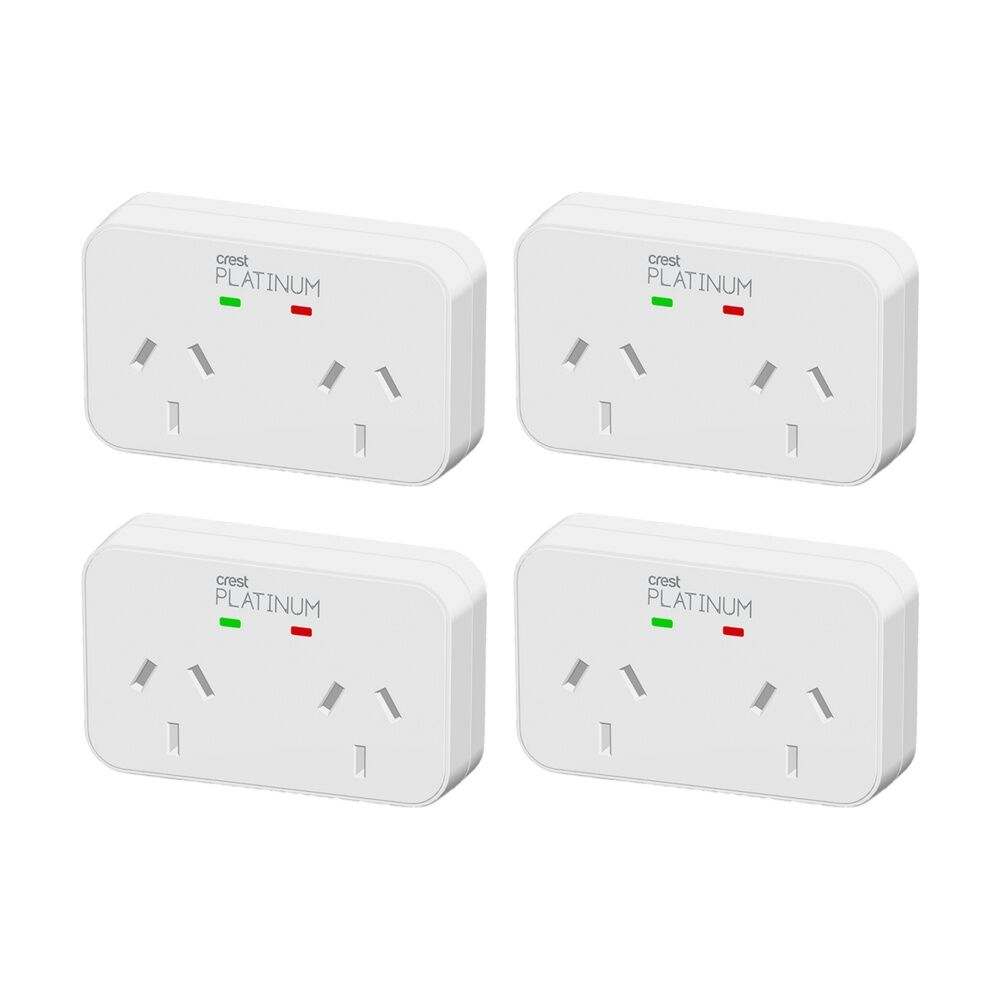 4PK Crest Platinum 2 Socket Surge Protector AU/NZ Plug W/ Child Protection White
