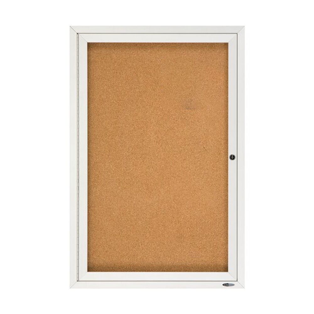 Quartet Enclosed Board Cork W/ Locking Door Aluminium 600x900mm Silver