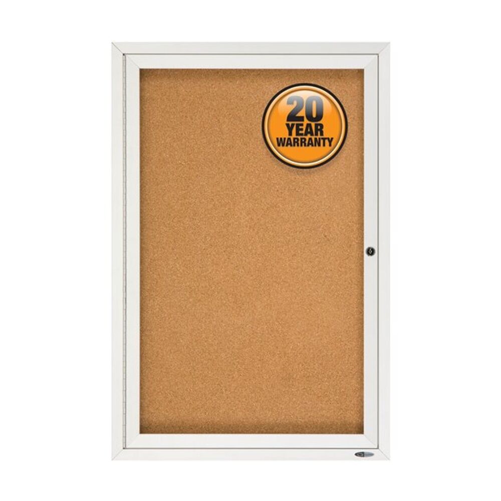 Quartet Enclosed Board Cork W/ Locking Door Aluminium 600x900mm Silver