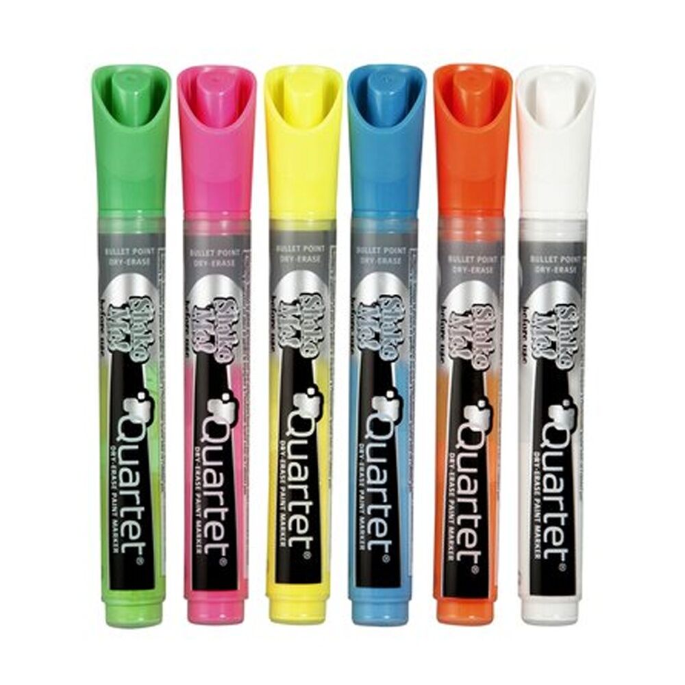 2x 6pc Quartet Marker LED/Glass Neon Ink Bullet Tip Pen Assorted