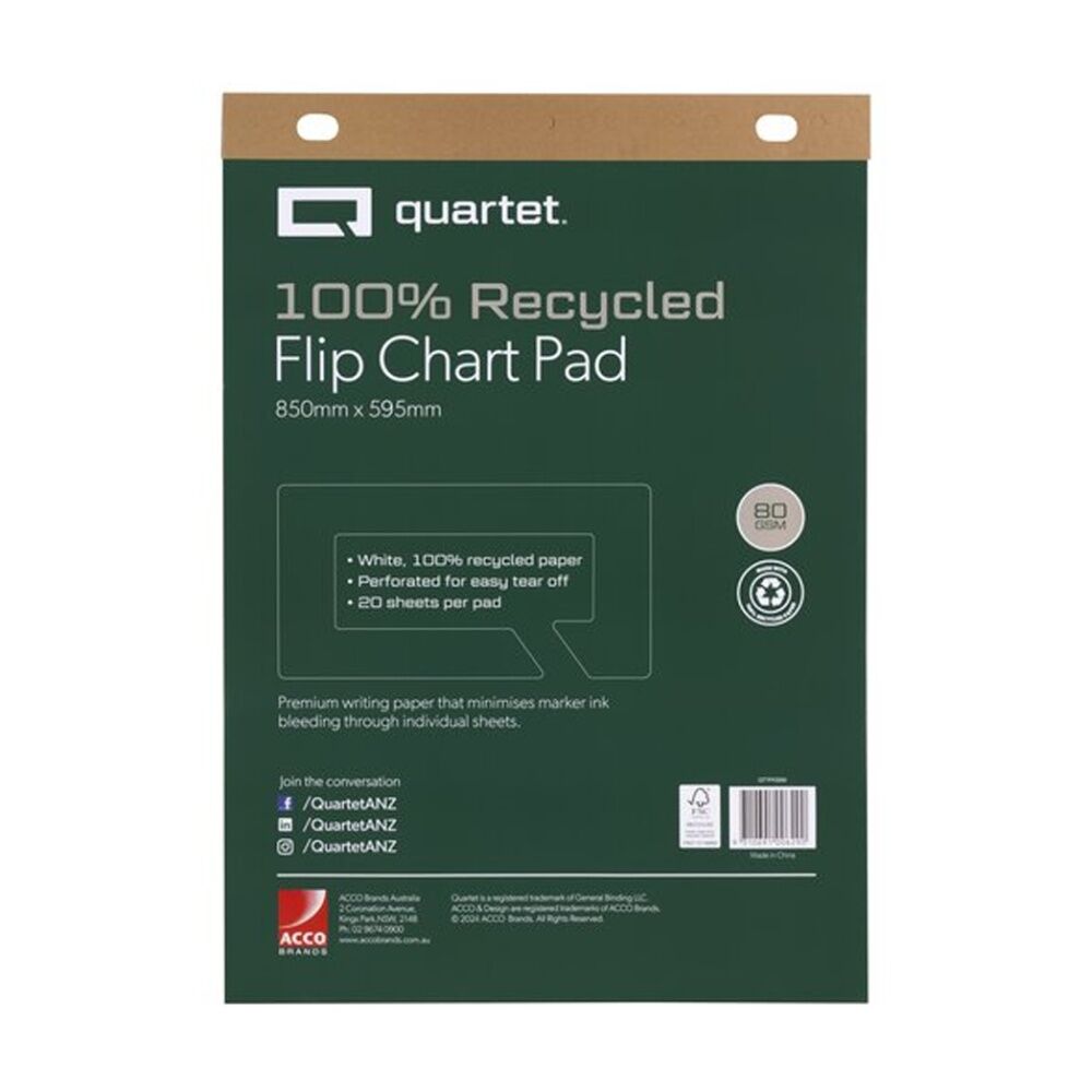 2x Quartet Flipchart Pad 20 Sheets Recycled Paper 600x850mm White